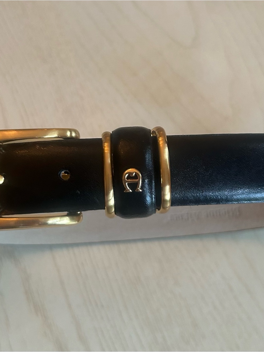 Aigner Black Leather Belt with Gold Buckle